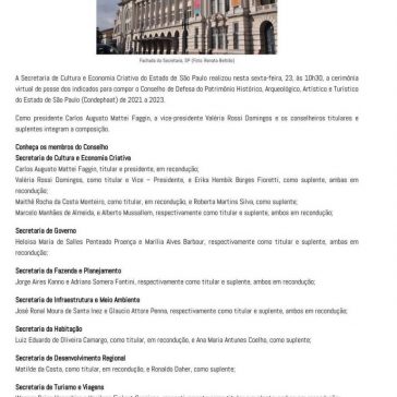 24/07/2021 – SP: Conselho do Condephaat toma posse em cerimônia virtual – Revista Museu