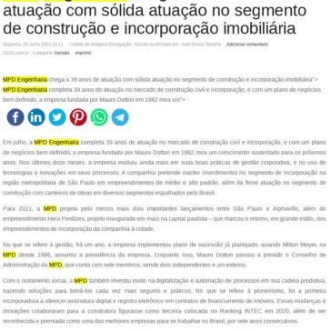 MPD Engenharia chega a 39 anos de atuação com sólida atuação no segmento de construção e incorporação imobiliária – SEGS