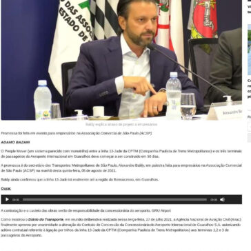 OUÇA: Construção do People Mover da linha 13-Jade até aeroporto começa em 90 dias, promete Baldy em palestra – Diário do Transporte