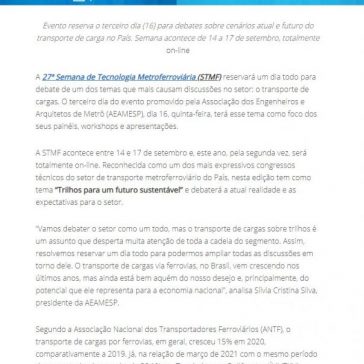 Semana de Tecnologia Metroferroviária debate transporte de cargas – Aeamesp