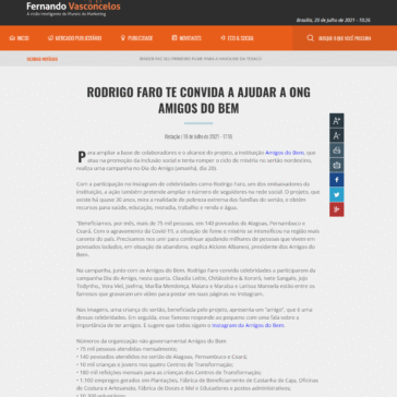 RODRIGO FARO TE CONVIDA A AJUDAR A ONG AMIGOS DO BEM – Blog Fernando Vasconcelos