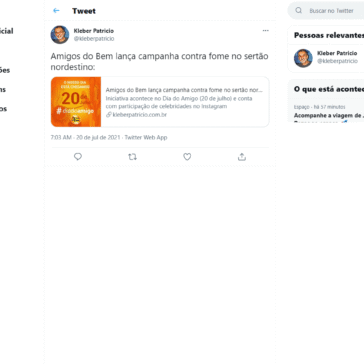 Amigos do Bem lança campanha contra fome no sertão nordestino – Kleber Patrício Twitter