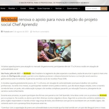 Wickbold renova o apoio para nova edição do projeto social Chef Aprendiz – Padacon