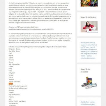 Máquina de costura e bordado mercado 2021-2026 Relatório de pesquisa mais recente com COVID-19 Análise de impacto, tendências futuras e estimativa de crescimento no tamanho da indústria – Moldes Costura