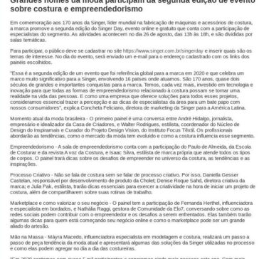 Grandes nomes da moda participam da segunda edição de evento sobre costura e empreendedorismo – Hotel e Praia (DINO)