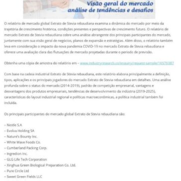Análise de mercado Extrato de Stevia rebaudiana por tendências do setor, tamanho, participação – dados dos principais países e previsão de pesquisa para 2021-2025 – El Universal
