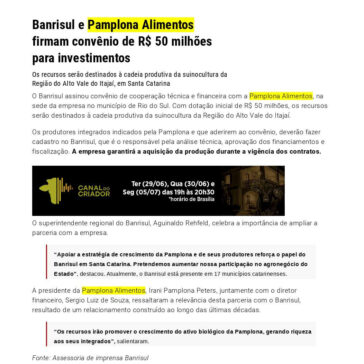 Banrisul e Pamplona Alimentos firmam convênio de R$ 50 milhões para investimentos – Portal DBO