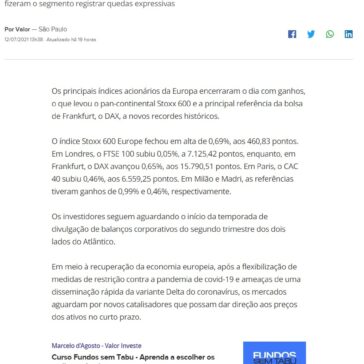 Bolsas da Europa fecham em alta e têm novos recordes – Valor Econômico (On-line)