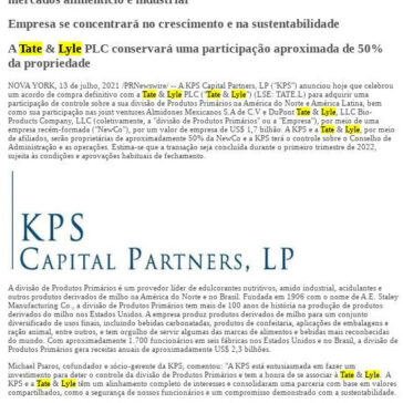 KPS Capital Partners adquire a participação de controle da divisão de Produtos Primários da Tate & Lyle na América do Norte e na América Latina – AZ Investimentos