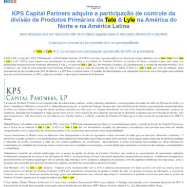KPS Capital Partners adquire a participação de controle da divisão de Produtos Primários da Tate & Lyle na América do Norte e na América Latina – Administração e Gestão