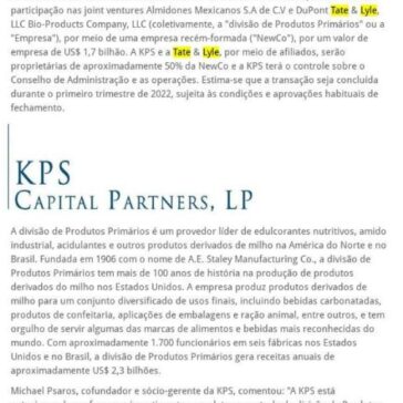 KPS Capital Partners adquire a participação de controle da divisão de Produtos Primários da Tate & Lyle na América do Norte e na América Latina – Empresas S/A