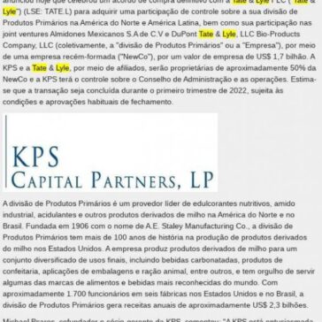KPS Capital Partners adquire a participação de controle da divisão de Produtos Primários da Tate & Lyle na América do Norte e na América Latina – Falando de Gestão