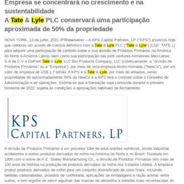 KPS Capital Partners adquire a participação de controle da divisão de Produtos Primários da Tate & Lyle na América do Norte e na América Latina – Infinito Pensamento