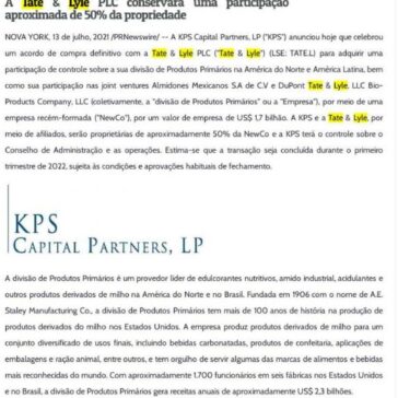 KPS Capital Partners adquire a participação de controle da divisão de Produtos Primários da Tate & Lyle na América do Norte e na América Latina – Mauricio Araya