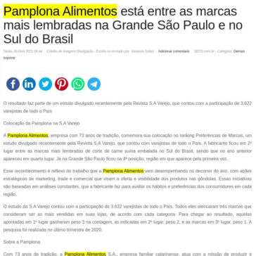 Pamplona Alimentos está entre as marcas mais lembradas na Grande São Paulo e no Sul do Brasil – SEGS