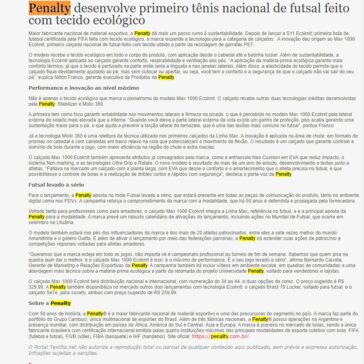 Penalty desenvolve primeiro tênis nacional de futsal feito com tecido ecológico – Textília.net