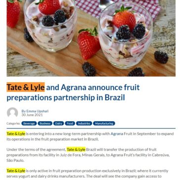 Tate & Lyle and Agrana announce fruit preparations partnership in Brazil – Foodbev