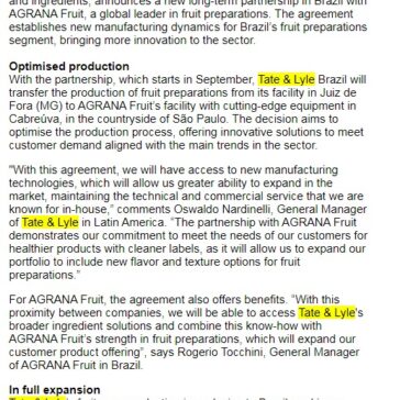 Tate & Lyle partners with Agrana Fruit to expand operations in the fruit preparation market in Brazil – Fresh Plaza