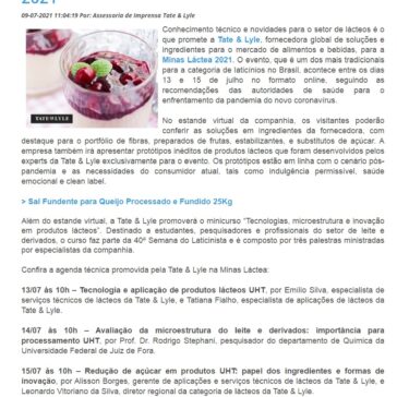 Tate & Lyle promove palestras sobre tecnologia e inovação em ingredientes na Minas Láctea 2021 – Guialat