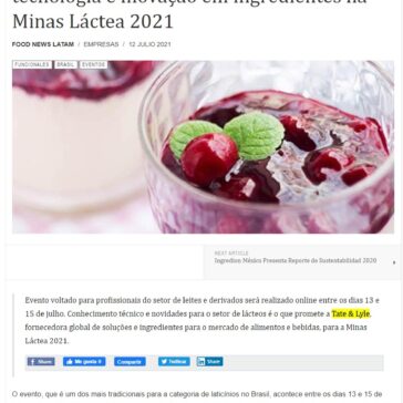 Tate & Lyle promove palestras sobre tecnologia e inovação em ingredientes na Minas Láctea 2021 – Ingredientes Latam News
