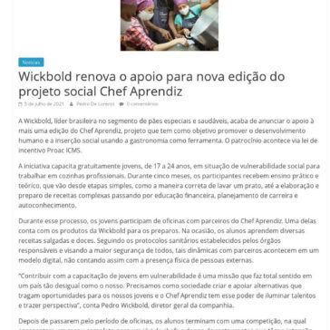 Wickbold renova o apoio para nova edição do projeto social Chef Aprendiz – Gastromania