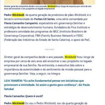 `Foi com muita autenticidade que eu consegui me encontrar e colocar potência no legado da minha família`, diz Pedro Wickbold -Forbes Brasil (IG)