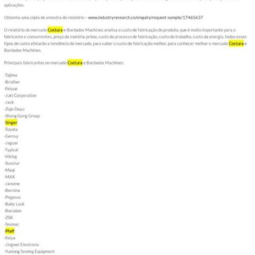 Análise de mercado Costura e Bordados Machines por tamanho, participação, fabricantes, fatores-chave, fator de crescimento, oportunidades, tendências e previsão de 2027 – Ceará Máquinas