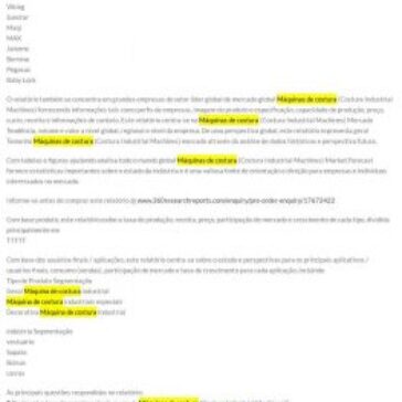 Máquinas de costura (Costura Industrial Machines) Mercado 2021 Principais fabricantes, últimas tendências, Negócios Margem Bruta, fator de crescimento, Demanda do produto Share and Forecast a 2027 – Ceará Máquinas