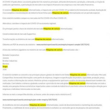 Máquinas de costura informatizadas Mercado 2021 Relatório de pesquisa de crescimento, tendências, receita, participação e demandas do mercado global – Ceará Máquinas