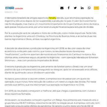 Depois de três anos, Penalty volta a fabricar na Argentina – 6 Minutos