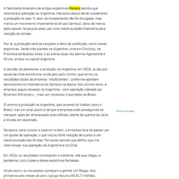 Depois de três anos, Penalty volta a fabricar na Argentina – Agência Estado