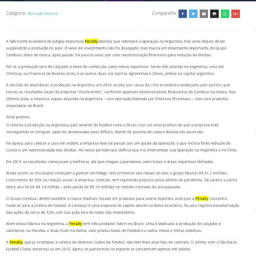 Depois de três anos, Penalty volta a fabricar na Argentina – Assintecal