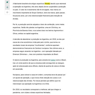 Depois de três anos, Penalty volta a fabricar na Argentina – BOL Notícias