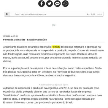 Depois de três anos, Penalty volta a fabricar na Argentina – BemParaná