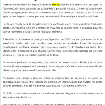 Depois de três anos, Penalty volta a fabricar na Argentina – Correio do Papagaio
