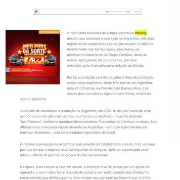 Depois de três anos, Penalty volta a fabricar na Argentina – A Crítica MS (On-line)