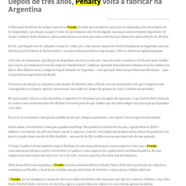 Depois de três anos, Penalty volta a fabricar na Argentina – Folha de Valinhos