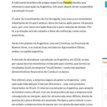 Depois de três anos, Penalty volta a fabricar na Argentina – Jornal de Itatiba