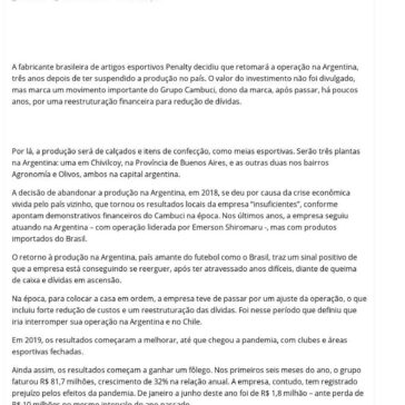 Depois de três anos, Penalty volta a fabricar na Argentina – Jornal do Oeste