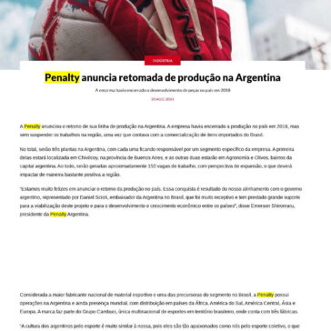Penalty anuncia retomada de produção na Argentina – Marketing Esportivo
