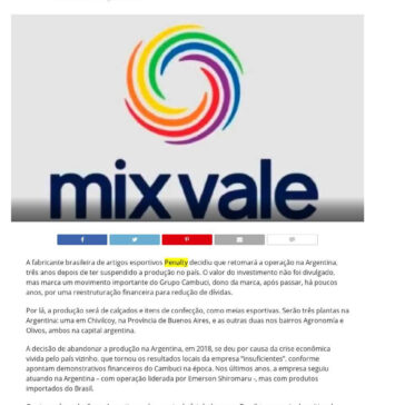 Depois de três anos, Penalty volta a fabricar na Argentina – Mix Vale