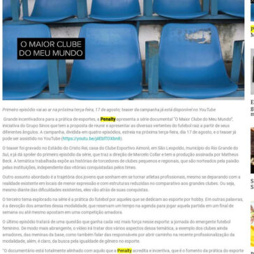Penalty apresenta documentário `O Maior Clube do Meu Mundo` – News Total BR