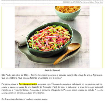 Primavera: Pamplona sugere receita leve e prática – Ops