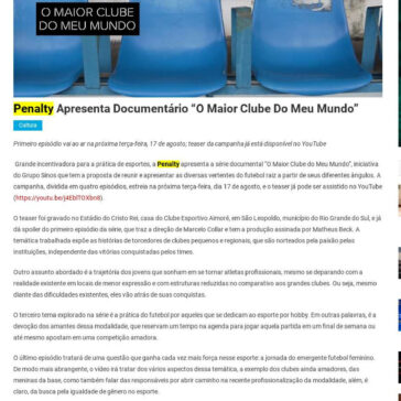 Penalty apresenta documentário `O Maior Clube do Meu Mundo` – Portal Notícias Diárias