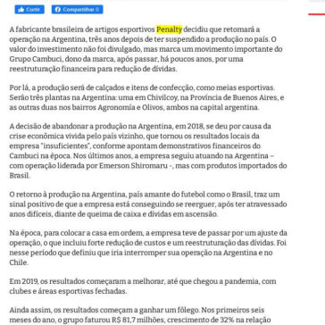 Depois de três anos, Penalty volta a fabricar na Argentina – Repórter Diário