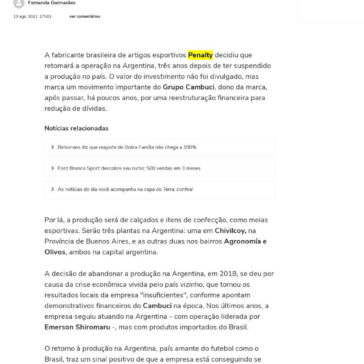 Depois de suspensão de três anos, Penalty volta a fabricar na Argentina – Terra: Notícias
