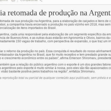 Penalty anuncia retomada de produção na Argentina – Textilia