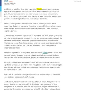 Depois de três anos, Penalty volta a fabricar na Argentina – UOL