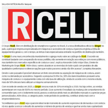 Rcell é a nova distribuidora da Singer no país – Cidade no Ar