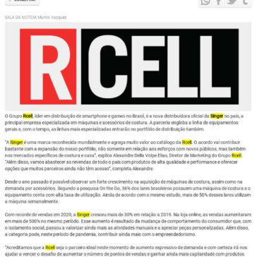 Rcell é a nova distribuidora da Singer no país – Sala da Notícia